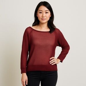 Eileen Fisher Rich Burgundy Crew Neck Sheer Sweater Size XL